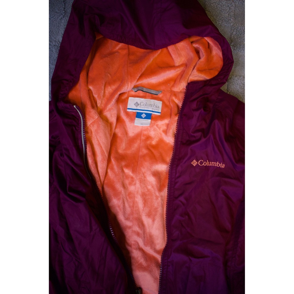 Columbia Womens XL Hooded Fleece Lined Jacket Plum Purple Orange Full Zip Coat - Picture 2 of 3